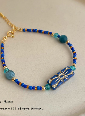 「观沧海」捷克琉璃手链女小众文艺新中式手串天然石民族风新中式