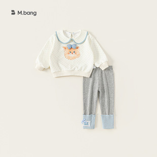 邦选童装女童套装春季翻领波点卫衣拼接打底裤儿童两件套卫衣套装