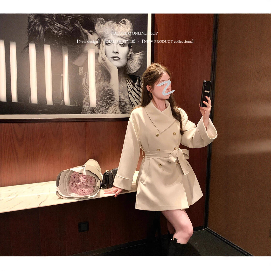 富家千金系带收腰外套时尚羽绒服