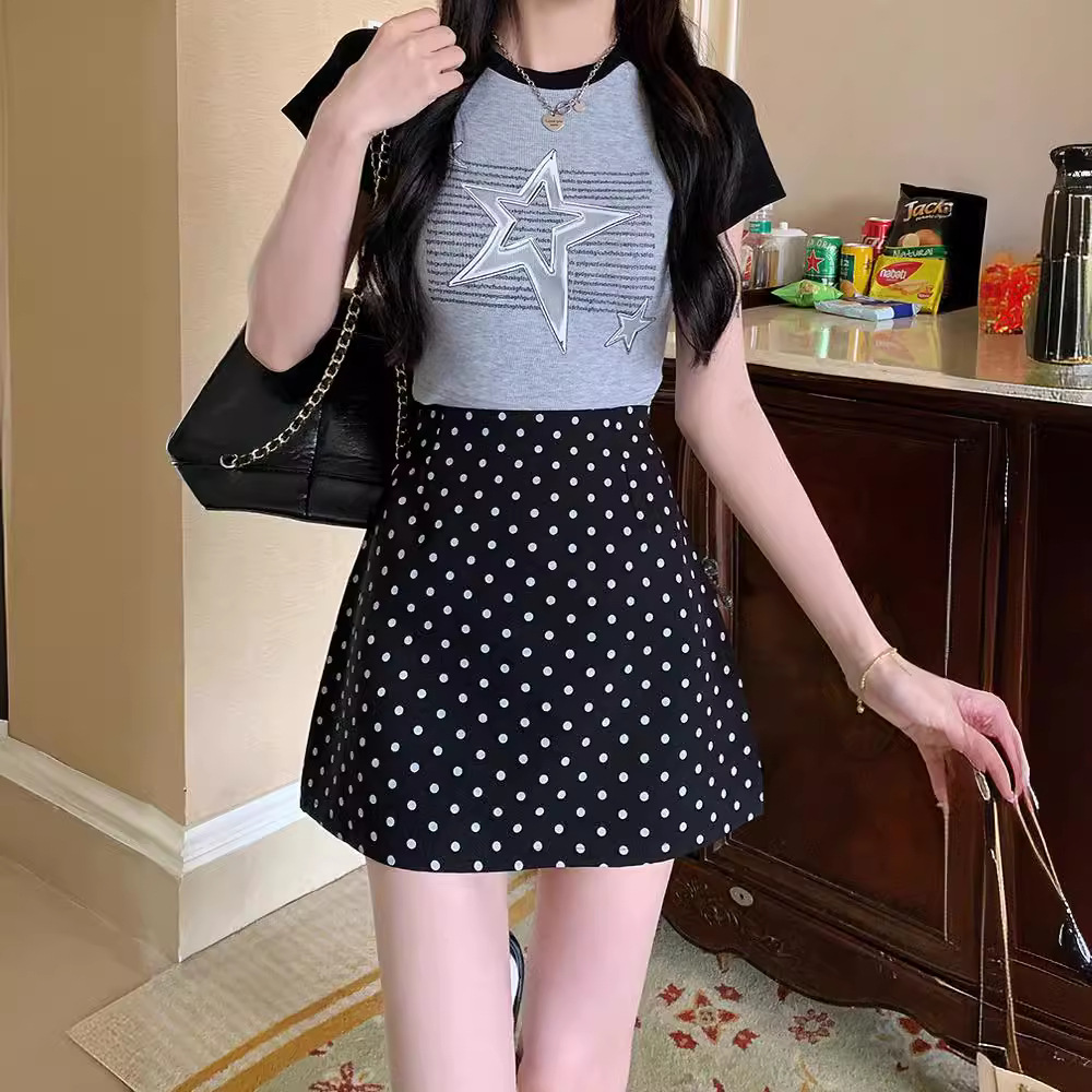 LOVEHEYNEW长短款波点半身裙女夏季新款腰显瘦a字包臀黑色裙子