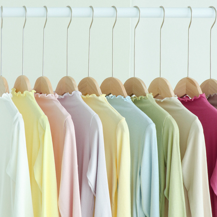 春秋女童莫代尔木耳花边半高领长袖T恤宝宝薄款纯色甜美打底衫潮