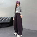 女童2025年冬季新款字母刺绣加绒弯刀裤女大童户外保暖拼接休闲裤，童装裤子，祺儿童装