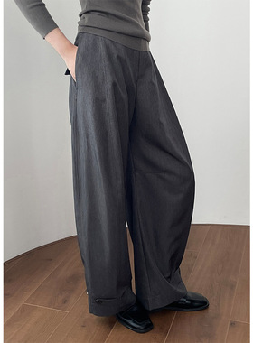 可乐 超有范！老钱风阔腿休闲西裤女宽松显腿长腰部按扣长裤2606