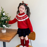 女童加厚毛衣冬装2025新款洋气儿童圣诞节衣服冬季针织打底衫P72，童装毛衣，祺妙童装