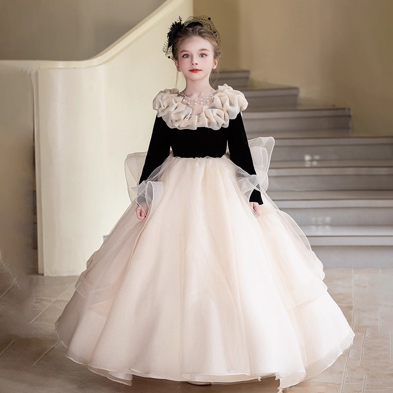 儿童礼服裙赫本风端轻奢小众小女孩12岁生日宴公主裙钢琴演出服