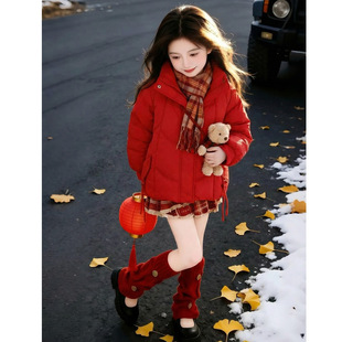 女童羽绒服2026新款冬装儿童网红洋气爆款红色过年白鸭绒女孩外套