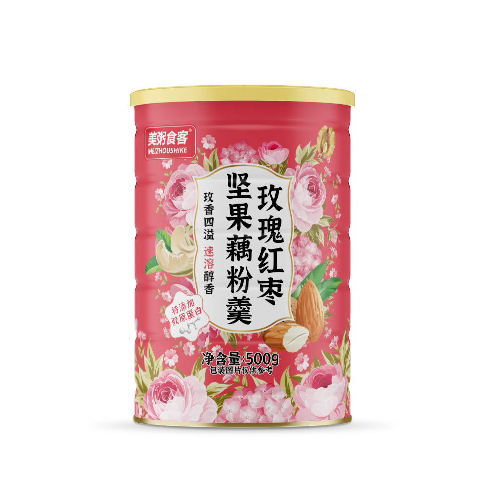 玫瑰红枣坚果藕粉羹玫瑰藕粉美粥食客冲泡即食罐装免煮早餐代餐粉