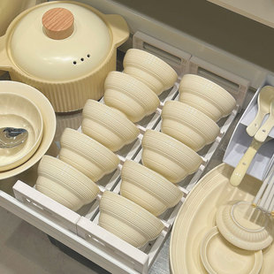 盘子碗具碗盘碗盘节日礼品 陶瓷碗奶白色米饭碗釉下彩碗碟家用套装