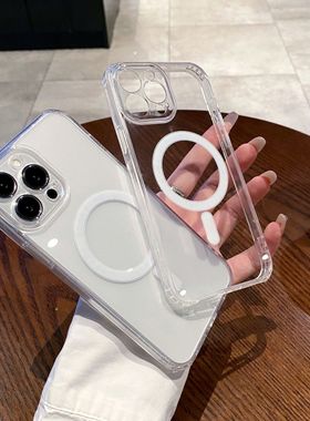 精孔Acrylic magnetic transparent clear case适用iphone 11 12 13 14 15 16 plus 17 pro max