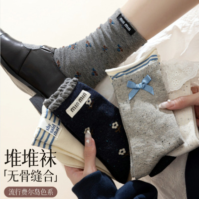 洛丽塔无骨费尔岛蝴蝶结堆堆袜女