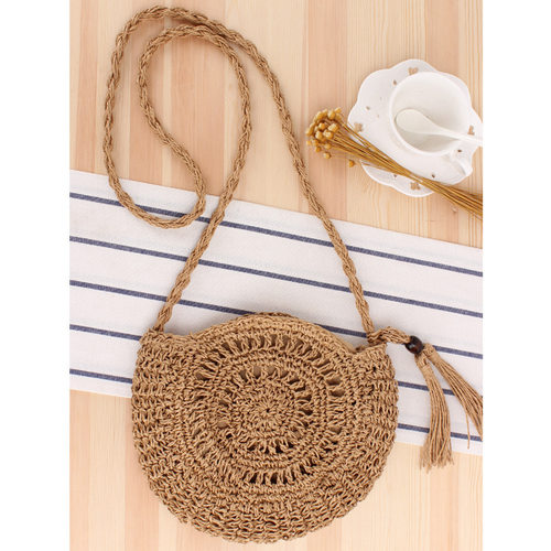 Handmade Crochet Round Woven Bag Women's Casual Crossbody Re