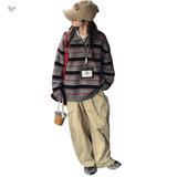 女童条纹毛衣2025秋季新款中大童polo领针织衫春秋休闲撞色打底衫，童装毛衣，祺儿童装