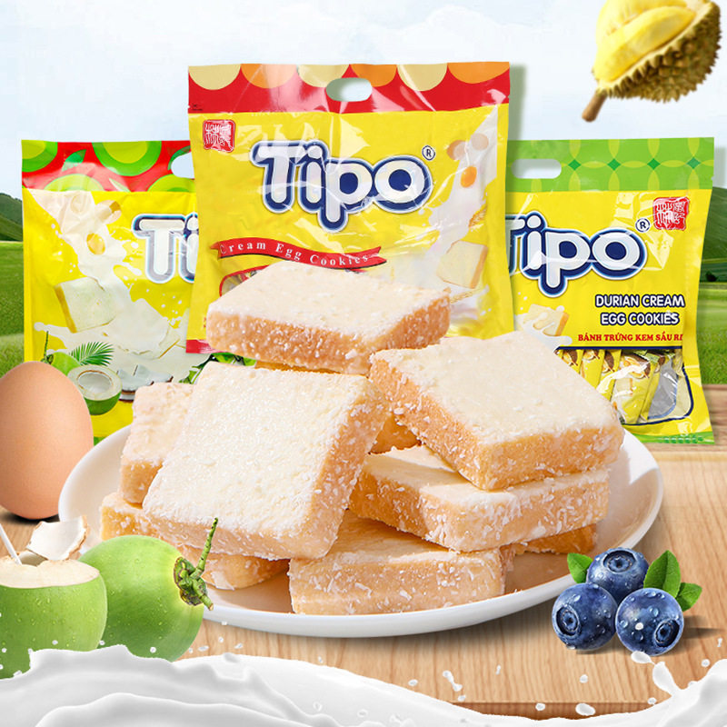 越南进口Tipo面包干牛奶椰子榴莲味蛋糕干早餐面包片休闲办公零食