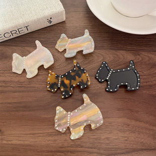 韩版迷你小狗醋酸边夹级感水钻鸭嘴夹豹纹少女可爱刘海夹新款发夹