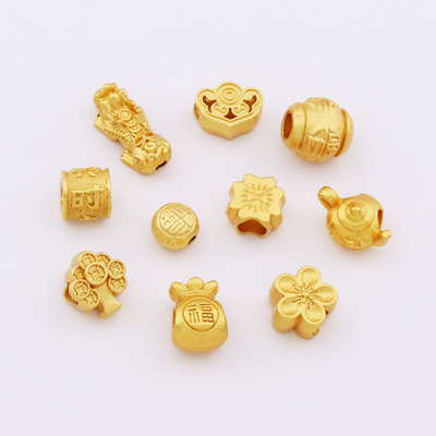 久不掉色古法哑金通孔福字钱袋祥云貔貅吊坠DIY手链饰品配件