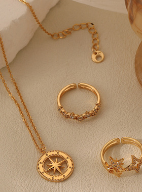 欧美时尚轻奢八芒星锆石戒指小众级感气质百搭复古精致戒子指环