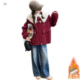 女童加绒加厚外套2025年秋冬新款中大童大口袋翻领夹克衫保暖棉衣，童装外套，祺儿童装