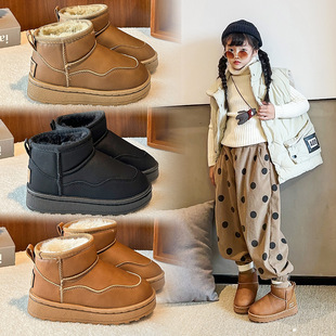 儿童雪地靴加绒保暖防滑防水冬季 女童靴子外穿巨厚短皮靴 棉鞋