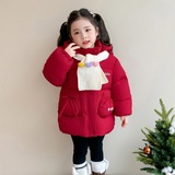 女童加绒棉衣冬季2025新款儿童洋气新年棉衣女冬季红色保暖外套，童装棉衣，祺妙童装