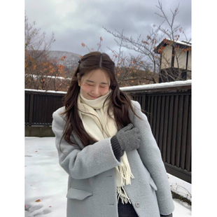 lirose韩国东大门ounce气质简约英伦风排扣质感西装大衣外套女