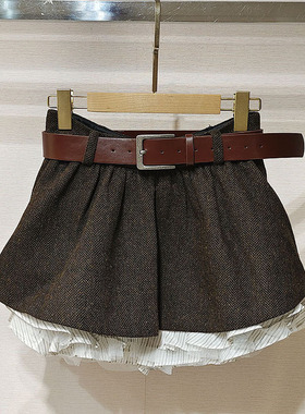 深圳南油2025冬女装 XRJ7Q08D腰腰带荷叶边拼接短半身裙