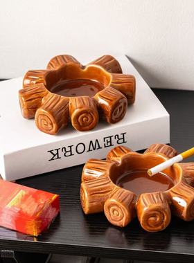 陶瓷创意陶瓷木头烟灰缸家用个性客厅茶几摆件商用烟盅装饰品礼物