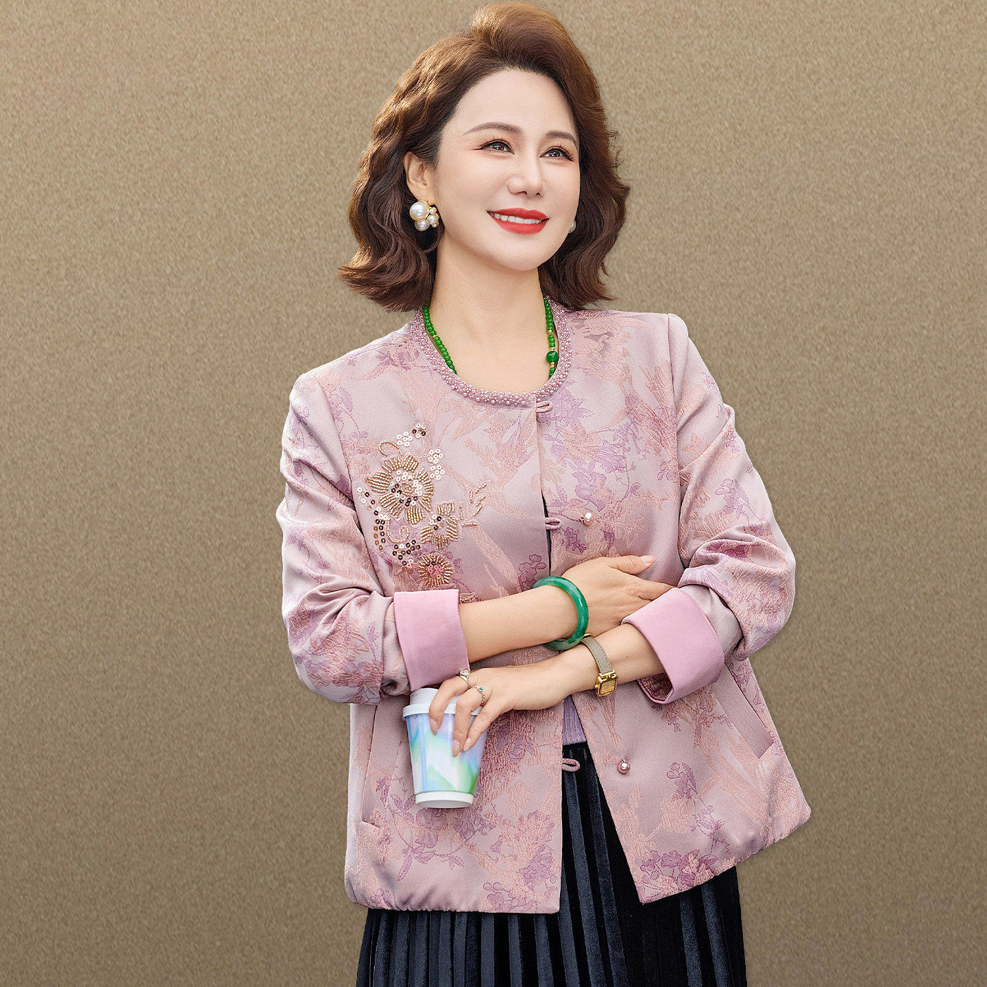 2026新款妈妈春装外套新中式国风中老年女春秋夹克薄款贵夫人上衣