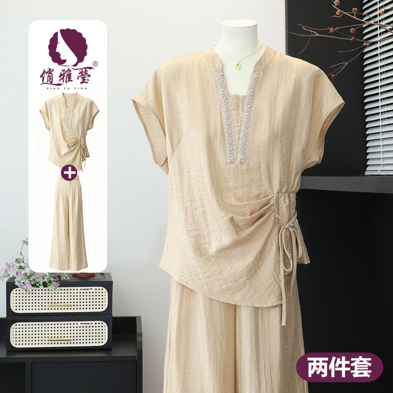 夏季洋气简约时尚衬衫减龄气质优雅闲适百搭套装大码通勤两件套装