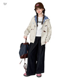 女童加绒外套2025年秋冬新款中大童格子卫衣开衫卡通刺绣外出上衣，童装外套，祺儿童装