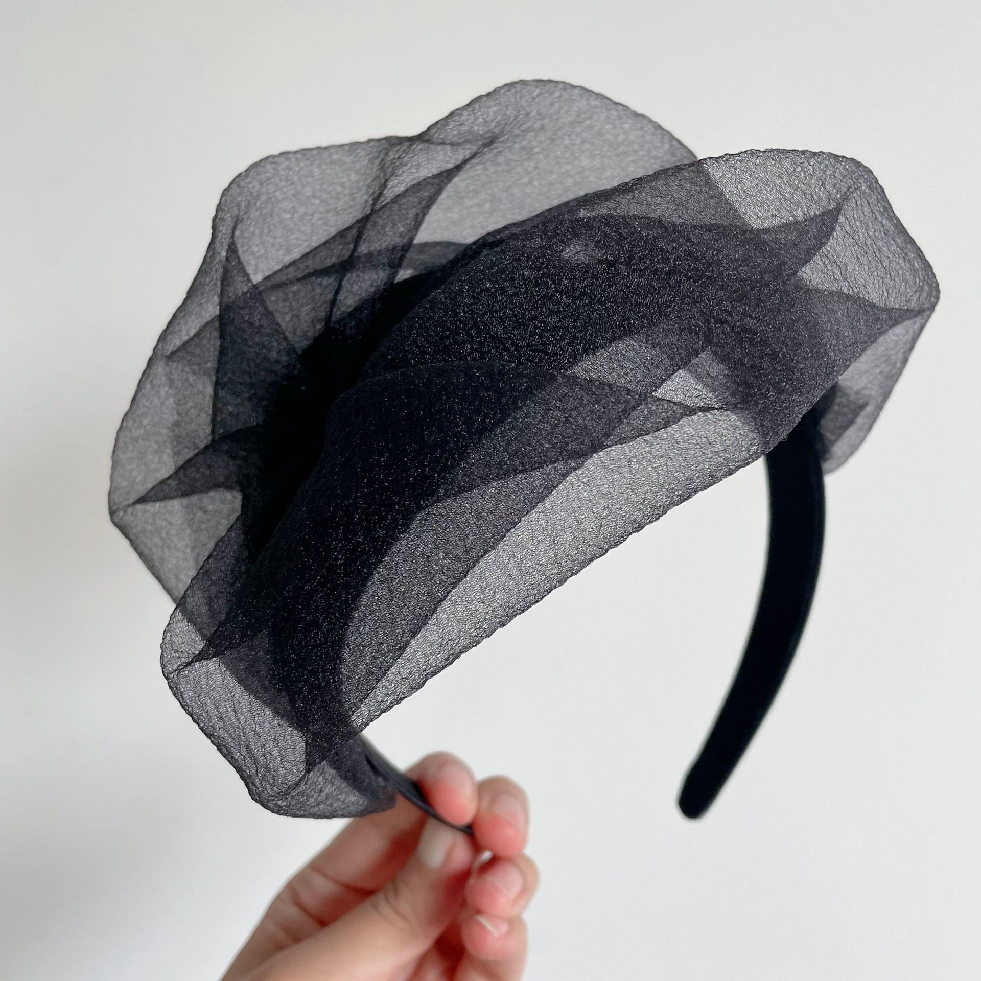 新款香云纱半帽发箍法式复古小帽子发箍黑晚宴发饰百搭气质发饰仙