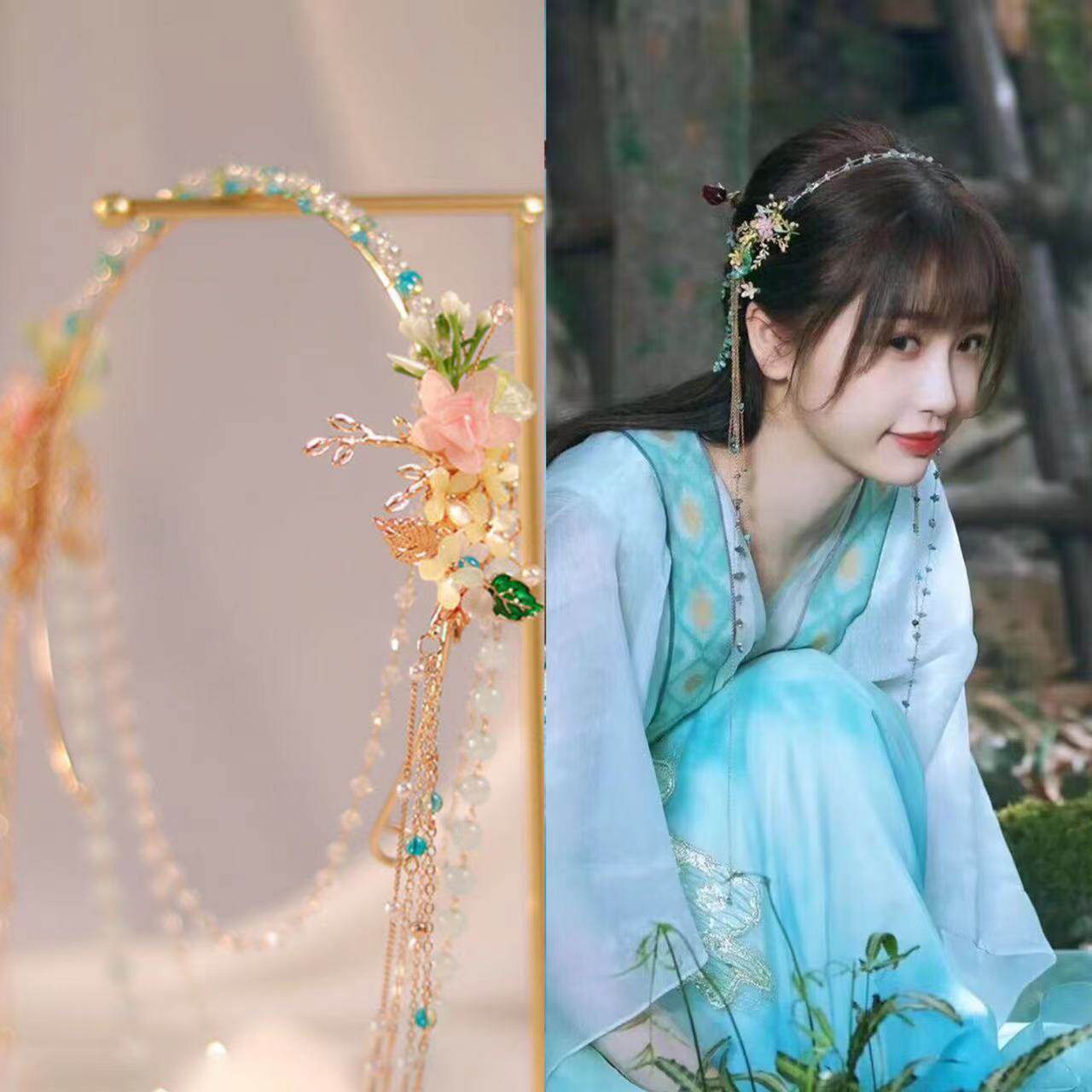 古风长流苏发饰小兰花同款发箍后压汉服古装配饰日常百搭头饰
