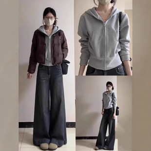 即墨卫衣女款短款外套女春秋2026新款女装连帽上衣收腰加绒开衫春