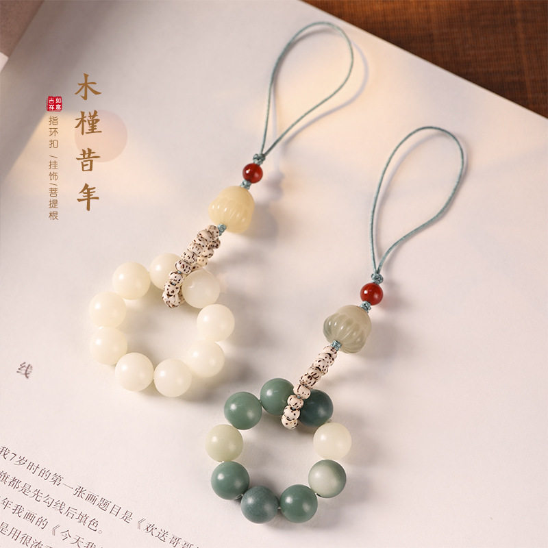 菩提根小手持手机链炭烧猫爪指环扣可爱文玩佛珠五福猫咪包包挂饰图片
