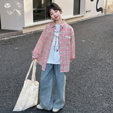 女童格子衬衫2025秋季新款中大童休闲春装初中生宽松长袖衬衣外套，童装衬衫，祺儿童装