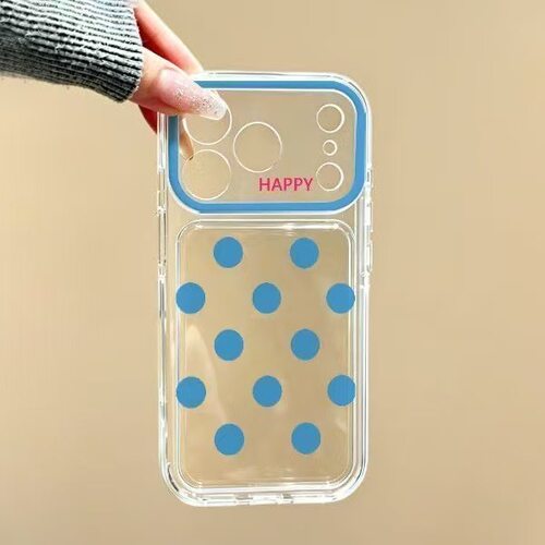 Full Blue Polka Dot Airbag Phone Case 适用 iPhone 18 Pro Max 17 16 15 14 13 Clear Shockproof Cover