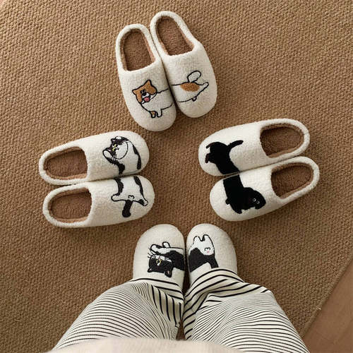 创意可爱小猫小狗保暖毛毛鞋