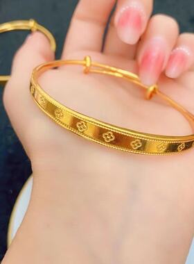 越南沙金首饰品幸运四叶草手镯女可调节手饰夏日百搭推拉款送女友