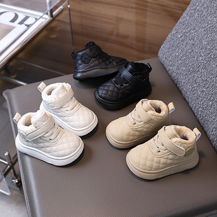 冬季高帮男宝宝女宝宝软底学步鞋1--3岁加绒加厚保暖棉鞋面包鞋