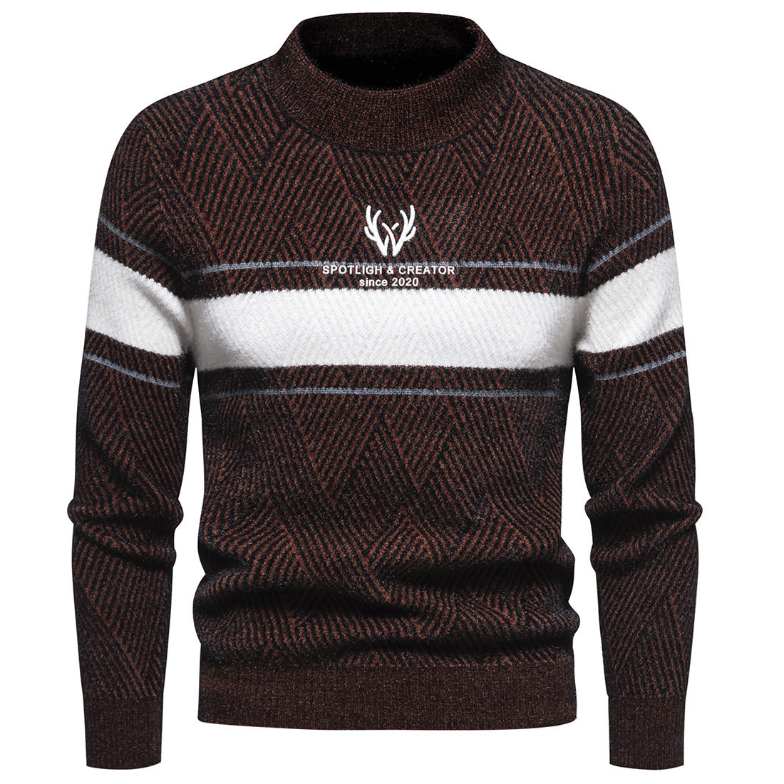 Autumn and Winter New Men's Color Block Bottom Shirt Round Neck Casual Knitwear Pullover Sweater 1812-YM151-P55_voghion.com