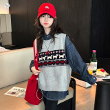 女童马甲套装2025秋季新款中大童净色衬衫毛衣背心两件套春秋上衣，童装毛衣，祺儿童装