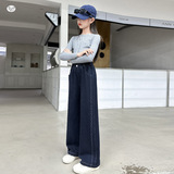 女童2025年秋季新款休闲牛仔阔腿裤波浪纹春秋初中生长裤直筒裤潮，童装裤子，祺儿童装