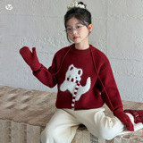 女童加厚毛衣2025年秋冬新款中大童卡通针织衫可爱内搭上衣打底衫，童装毛衣，祺儿童装