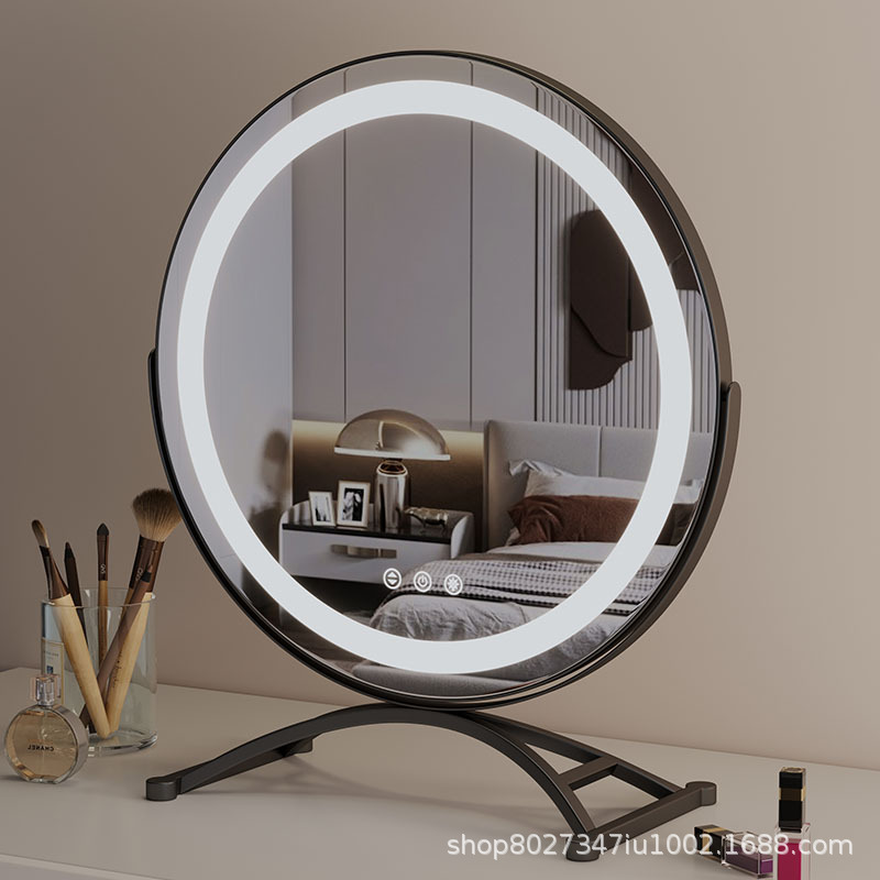 全新旋转大圆镜台式led智能化妆镜家用梳妆台镜化妆间带灯补光镜