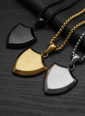 跨境吊坠项链钛钢盾牌男女饰品