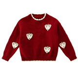 女童爱心草莓套头毛衣冬季2025新款洋气儿童加厚拜年服百搭毛线衣，童装毛衣，祺妙童装