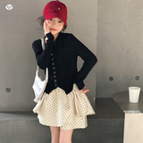 女童裙子套装春秋款2025新款针织开衫波点半身裙两件套中大童甜美，童装休闲套装，祺儿童装