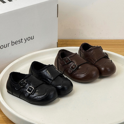 2025冬季新款儿童加绒保暖鞋韩版女童雕花时尚皮鞋中大童女孩二棉