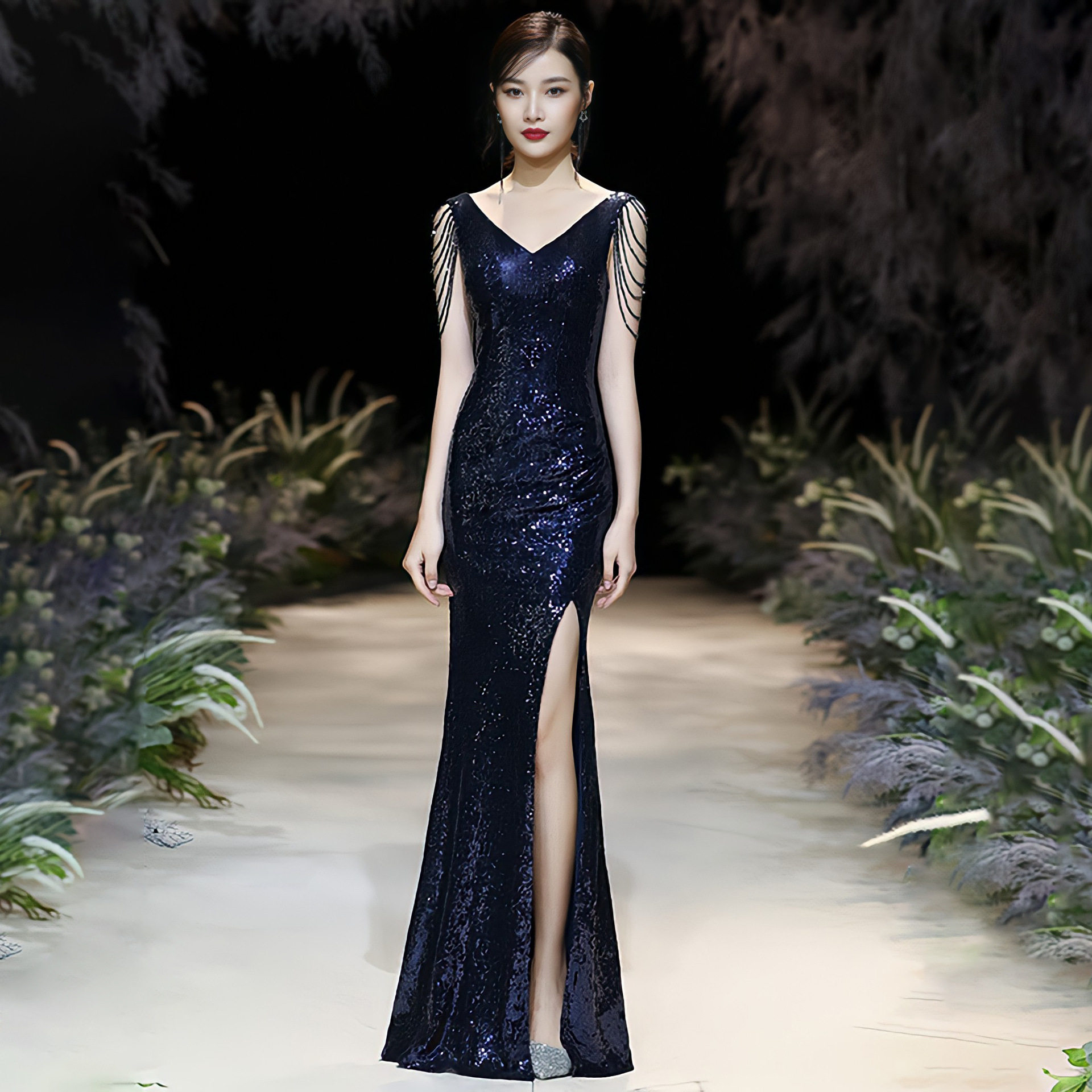 高端晚礼服裙女2023新款亮片修身长款贵气质名媛舞会宴会连衣裙