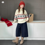 女童毛衣2025年秋季新款半拉链爱心针织衫中大童半领打底衫春秋，童装毛衣，祺儿童装