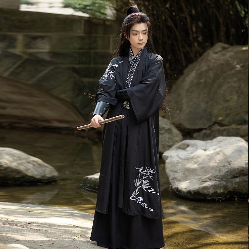 龙古堂青枫宋制长干寺汉服男褙子刺绣武侠霸气飞机袖大码古装套装